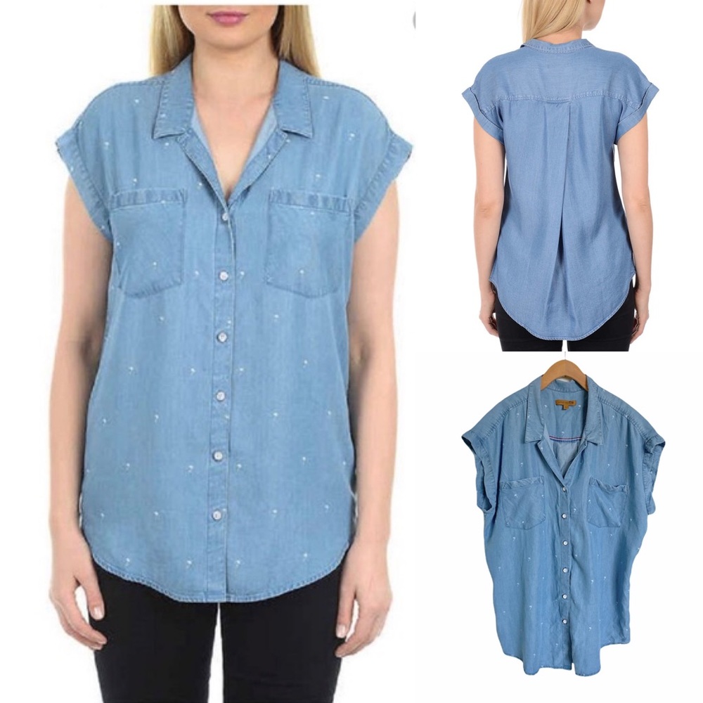 JACHS GIRLFRIEND Chambray Palm Tree Button Down